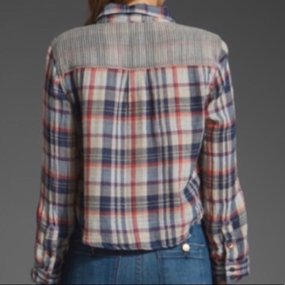 Free People Cropped Plaid Button Down Shirt size M - Picture 2 of 8